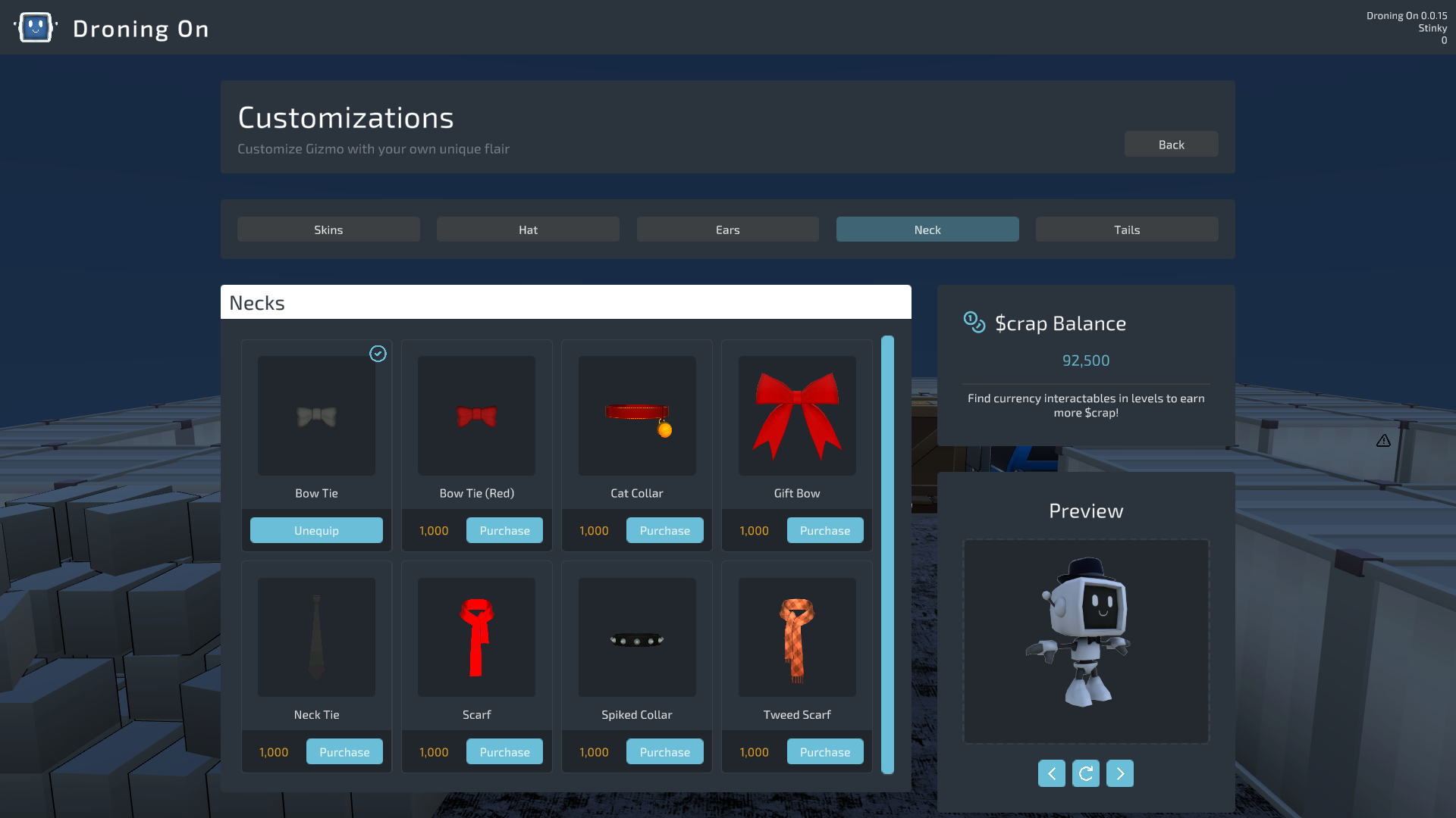 Gizmo customizations menu